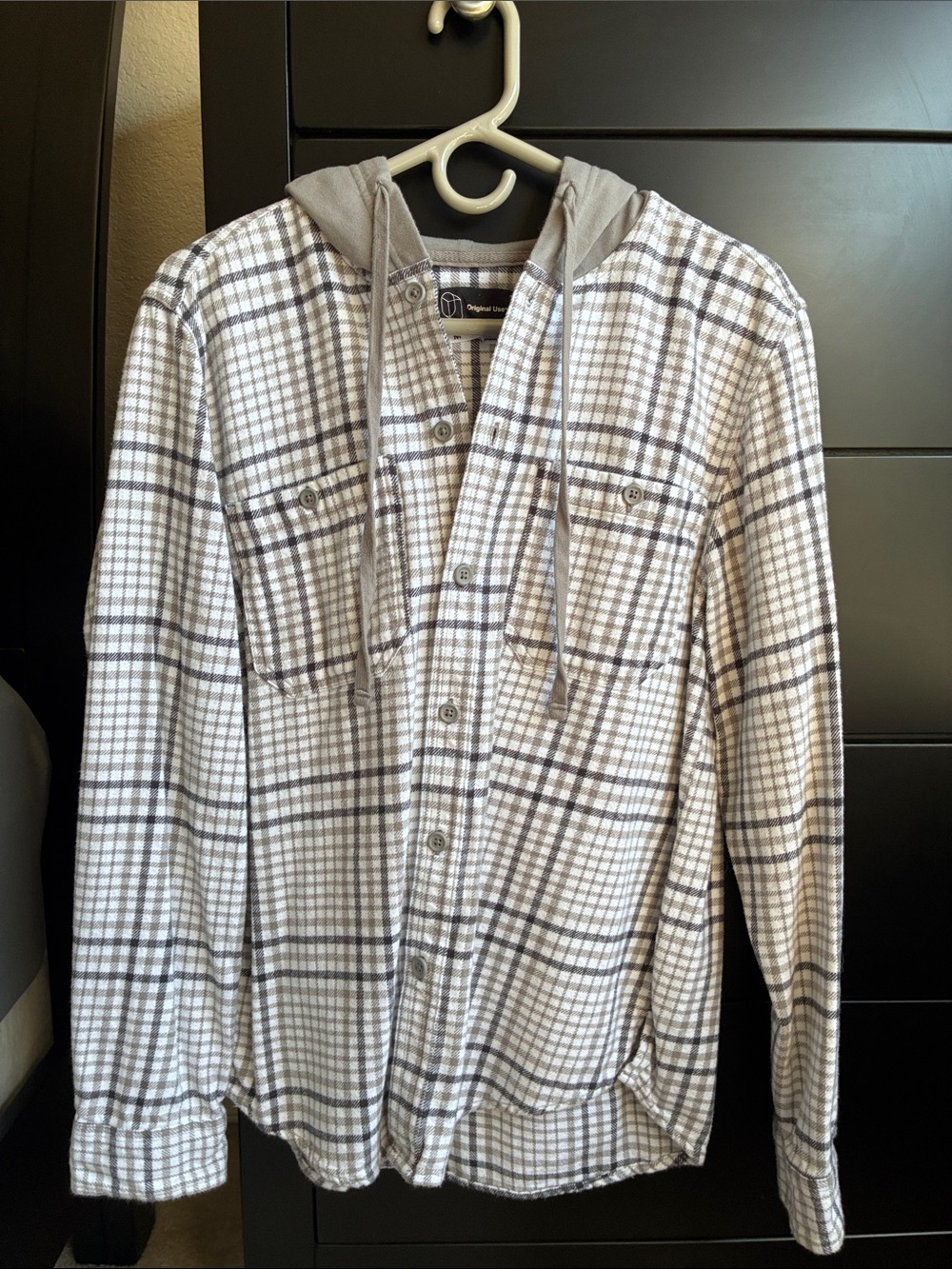 Original Use Gray Plaid Hooded Shirt Jacket
